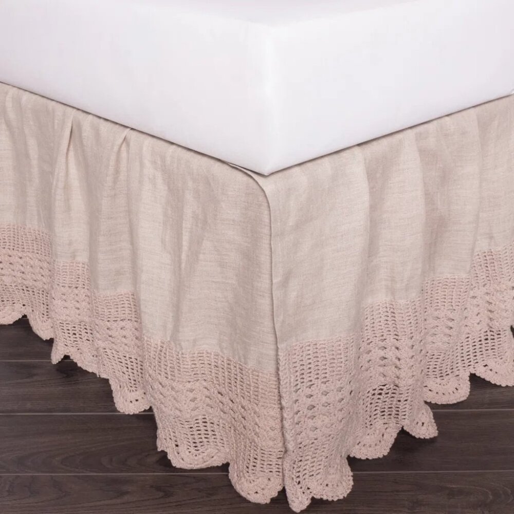 Amity Home Eveline Linen Natural Crochet Bedskirt, Full NWT